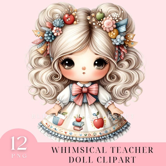 Whimsical Teacher Doll Clipart: Licensed PNG Graphics (Commercial Use)