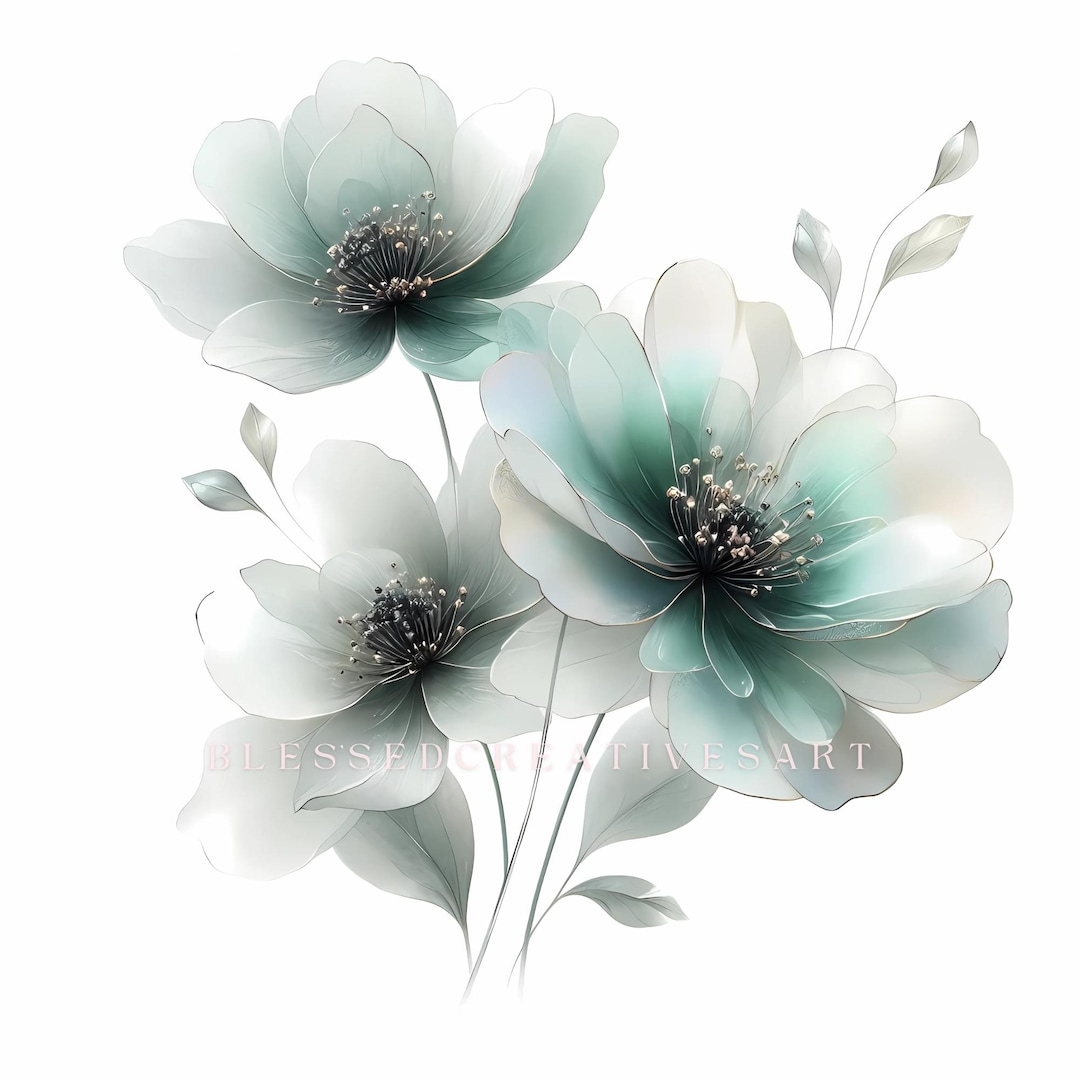 Flower Clipart Watercolor Seafoam Green 12 High Quality Jpegs