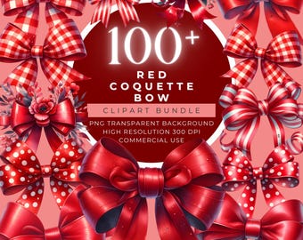 Red Coquette Bow Clipart: Girly Ribbon Graphic (PNG Digital Download 4096x4096px )