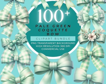 Watercolor Coquette Bow Clipart: Pale Green Ribbon PNG (4096x4096 px, Commercial Use)