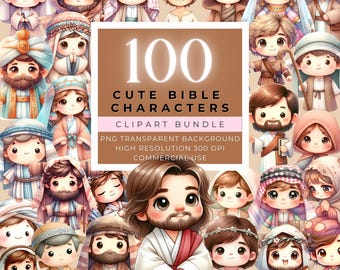 100 Cute Bible Characters Clipart Bundle, Religious Biblical People, Christian PNG Graphics for Kids, Sunday School, Crafts, Bible Lessons