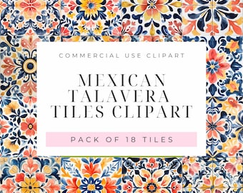 Imágenes prediseñadas de azulejos mexicanos de Talavera con motivos florales en acuarela: decoración de azulejos para hacer tú mismo (descarga digital)