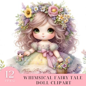 Whimsical Spring Doll 12 High Quality 300 DPI JPEGs Cute Dolls Paper Craft Ephemera Fantasy Junk Journal Scrapbook Images Commercial Use