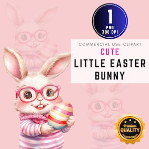 Clipart Watercolor Easter Bunny Cute Little Spring Bunny PNG Bunny with Easter Egg Transparent PNG Commercial Use Easter Rabbit Gift