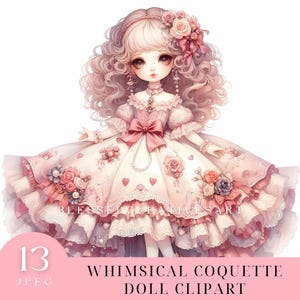 Whimsical Coquette Doll Clipart: Girly Stickers, Junk Journals (Commercial Use)