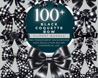 Black Coquette Bow Clipart Collection: Ribbons, Wedding, Birthday (PNG Commercial Use