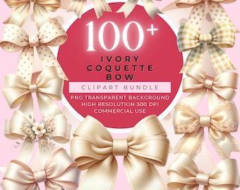 Coquette Bow Clipart: Watercolor Ribbon PNG, Wedding & Birthday (Digital Download)