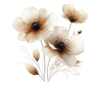 Floral Clipart Watercolor Warm Beige 12 High Quality JPEGs Watercolor Flower PNG Wedding Floral Aesthetic Junk Journals Commercial Use