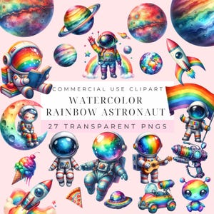 Watercolor Rainbow Astronaut Clipart, Space PNG, Astronaut Birthday Boy, Printable Galaxy for Invitations & Craft Projects, Commercial Use