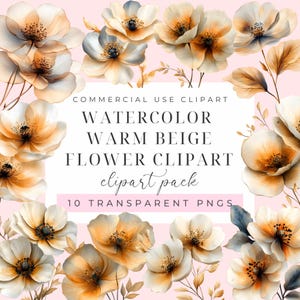 Floral Clipart Watercolor Warm Beige Mocha Color Flower Printable Watercolor Clipart High Quality PNG  Junk Journals Commercial Use