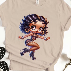 Betty Boop piękna dziewczyna modna prezent Gucci Trendy urodzinowa królowa zła wysokie obcasy niebieski podarte dżinsy słodkie Bella płócienna koszulka shi