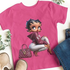 Bolsa de dinero Betty Boop Louis Vuitton LV Cherry, regalo de belleza, moda para novias, acogedor, de moda, para mujeres, cumpleaños, mala, dibujos animados, vaqueros, linda camiseta