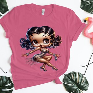 Betty Boop impreza dyskoteka moda lat 70. prezent dla dziewczyny Gucci Trendy urodziny baddie wysokie obcasy niebieski podarte dżinsy słodkie Bella Canvas koszulka