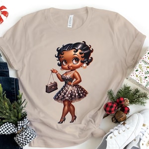 Betty Boop impreza dyskoteka moda lat 70. prezent dla dziewczyny Gucci Trendy urodziny baddie wysokie obcasy niebieski podarte dżinsy słodkie Bella Canvas koszulka