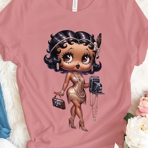 Betty Boop uroda moda dziewczyna prezent louis Vuitton Gucci Trendy urodziny baddie wysokie obcasy niebieski podarte dżinsy słodkie Bella Canvas koszulka