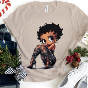 Betty Boop Afro-Amerikaanse zwarte jeans mode schoonheid cadeau vriendin trendy vrouwen verjaardag baddie bougie lus oorbellen Bellacanvas T-shirt