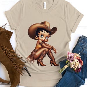 Betty Boop African American county girl ripped jeans cowgirl beauty gift Girlfriend Trend birthday baddie Bougie fashion cute mama Tee shirt