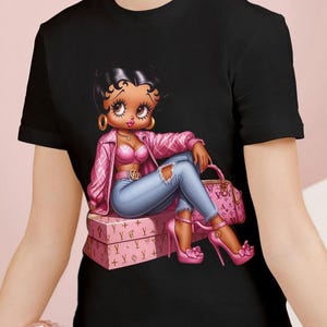 Betty Boop Rosa Regalo fiocco bellezza regalo Fidanzata moda accogliente Donne alla moda compleanno cattiva Cartone animato fan Jeans carina mamma mama T-shirt
