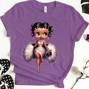 Betty Boop Futro klubowa moda prezent dla dziewczyny Gucci Trendy urodziny baddie Wysokie obcasy niebieski podarte Jean słodkie Bella Canvas Tee shirt