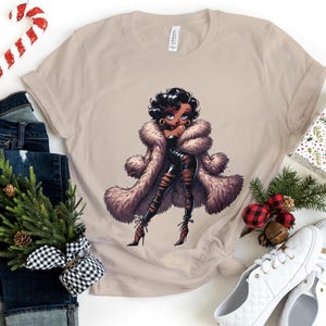 Betty Boop Afroamericano Nero jeans moda bellezza regalo Fidanzata Donne alla moda compleanno cattivo bougie orecchini ad anello BellaCanvas Tee