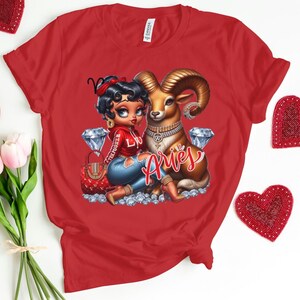 Betty Boop Pink Zodiac Ram: The Ram Earth teken vriendin cadeau mode trendy vrouwen moeder verjaardag baddie bougie Betty cadeau Boop T-shirt