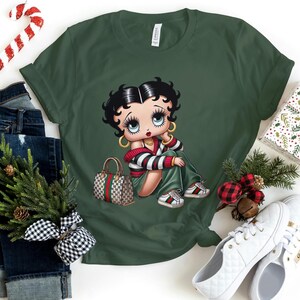 Sac Betty Boop Louis Gucci Vert cadeau beauté Petite amie mode confortable Tendance femme anniversaire méchant Fan de dessin animé Jeans jolie maman maman t-shirt