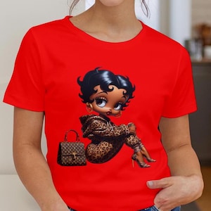 Betty Boop cheetah Louis Vuitton LV beauty cadeau Vriendin mode gezellig Trendy vrouwen verjaardag slechterik Cartoon fan Jeans leuke moeder mama T-shirt