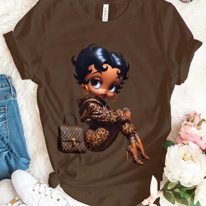 Betty Boop guepardo Louis Vuitton LV regalo de belleza Novia moda acogedora De moda mujeres cumpleaños malo Fan de dibujos animados Jeans linda mamá mamá Camiseta