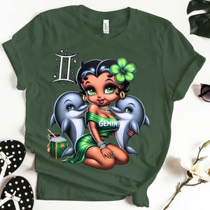 Betty Boop Zodíaco Verde Géminis: los delfines Signo de tierra Mayo Junio Novia moda Moda mujer Cumpleaños mala bougie linda mamá mamá Camiseta