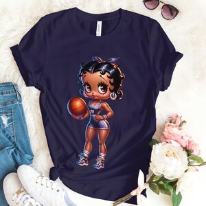 Betty Boop impreza dyskoteka moda lat 70. prezent dla dziewczyny Gucci Trendy urodziny baddie wysokie obcasy niebieski podarte dżinsy słodkie Bella Canvas koszulka