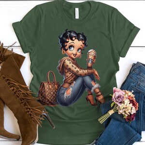 Betty Boop Louis Vuitton Starbucks bolsa marrón regalo de belleza Novia moda corazón Moda cumpleaños villano Fan de dibujos animados Jean linda mamá camisa