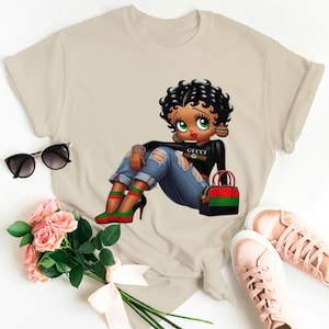 Betty Boop Louis Gucci borsa Verde bellezza regalo Fidanzata moda accogliente Donne alla moda compleanno cattiva Cartone animato fan Jeans carina mamma mama T-shirt
