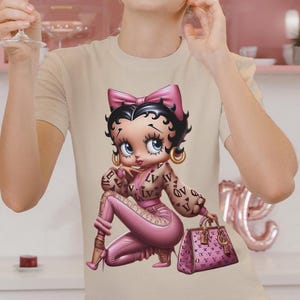 Betty Boop - Bolso de regalo con lazo rosa, regalo de belleza, moda para novia, acogedor, moderno, para mujer, cumpleaños, chica mala, fan de dibujos animados, jeans, linda camiseta para mamá
