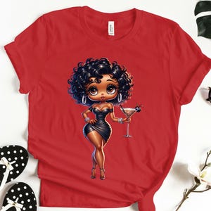 Betty Boop martini drink dress fashion prezent dla dziewczyny Gucci Trendy urodziny baddie wysokie obcasy niebieski podarte jeansy słodkie Bella Canvas Tee shir