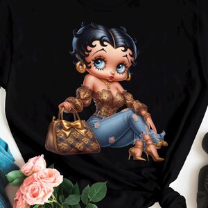Betty Boop Paris Bolsa dorada Regalo de belleza Novia Moda acogedora De moda Mujeres Cumpleaños Mala Diva Fan de dibujos animados Jeans Linda mamá Camiseta