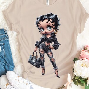 Betty Boop lazo azul negro regalo de belleza novia moda acogedor moda mujer cumpleaños villana fan de dibujos animados jeans linda mamá camiseta
