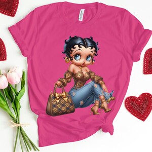 Betty Boop Paris Bolsa dorada Regalo de belleza Novia Moda acogedora De moda Mujeres Cumpleaños Mala Diva Fan de dibujos animados Jeans Linda mamá Camiseta
