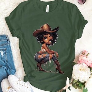 Betty Boop ragazza afroamericana di campagna jeans strappati cowgirl bellezza regalo fidanzata tendenza compleanno cattiva borghese moda carina mamma maglietta