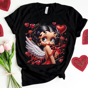 Betty Boop Red love Romance bag cadeau de beauté Petite amie mode confortable Femmes à la mode méchantes Fan de dessins animés Jeans à talons hauts jolie maman maman T-shirt