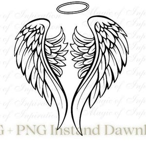 Angel Wings SVG PNG, Black Outline Wing Clipart, Digital Download, Cricut & Silhouette, Tattoo Design, Printable Art