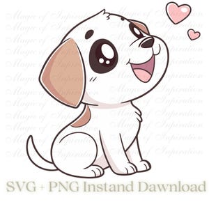 Cute Kawaii Puppy Clipart – Adorable Cartoon Dog PNG SVG, Digital Download for Stickers, Sublimation, T-Shirts & Crafts