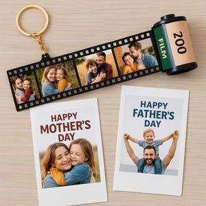 Custom 5-20 Photos Film Roll Keychain - Camera Roll Keychain with Text and Music Code - Film Roll Photo Gift - Mother’s & Father’s Day Gift