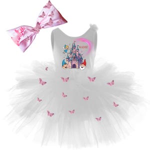 Personalized birthday princess white tutu, castle leotard Cinderella inspired dress, princess tutu pink costume, halloween fairy outfit