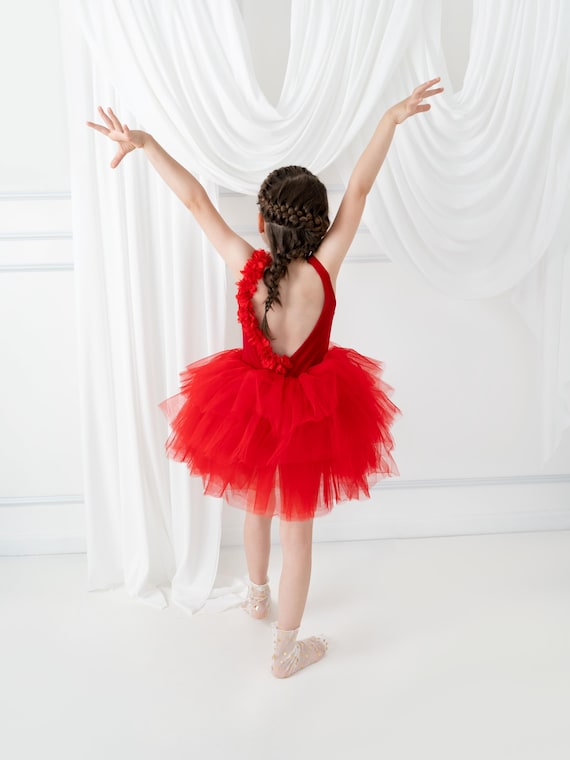 Red Ballerina Tutu Dress: Baby Girl Tulle Leotard With Floral