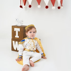 White blue and gold detailed baby boy prince suit, set of 5 toddler prince costume, first birthday prince outfit, king baby boy outfit