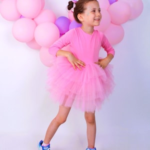 Pink long sleeve ballerina tutu, girls ballet leotard dress, princess costume,toddler ballet, 2nd birthday outfit, halloween girl tutu skirt