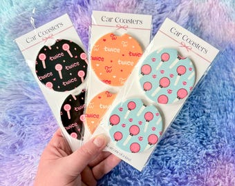 Dessous de verre porte-gobelet Kpop | Accessoires auto en céramique rose | Cadeau fandom une fois | Déco voiture girly