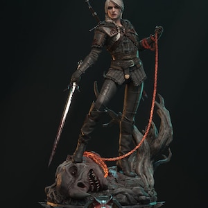 Modelo de impresión 3D de Ciri de Witcher con soporte previo: archivo STL de pose de batalla