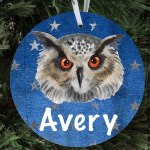 Owl ornament, personalized owl Christmas ornament, Woodland creature ornament, Birding gift, woodland animal decoration