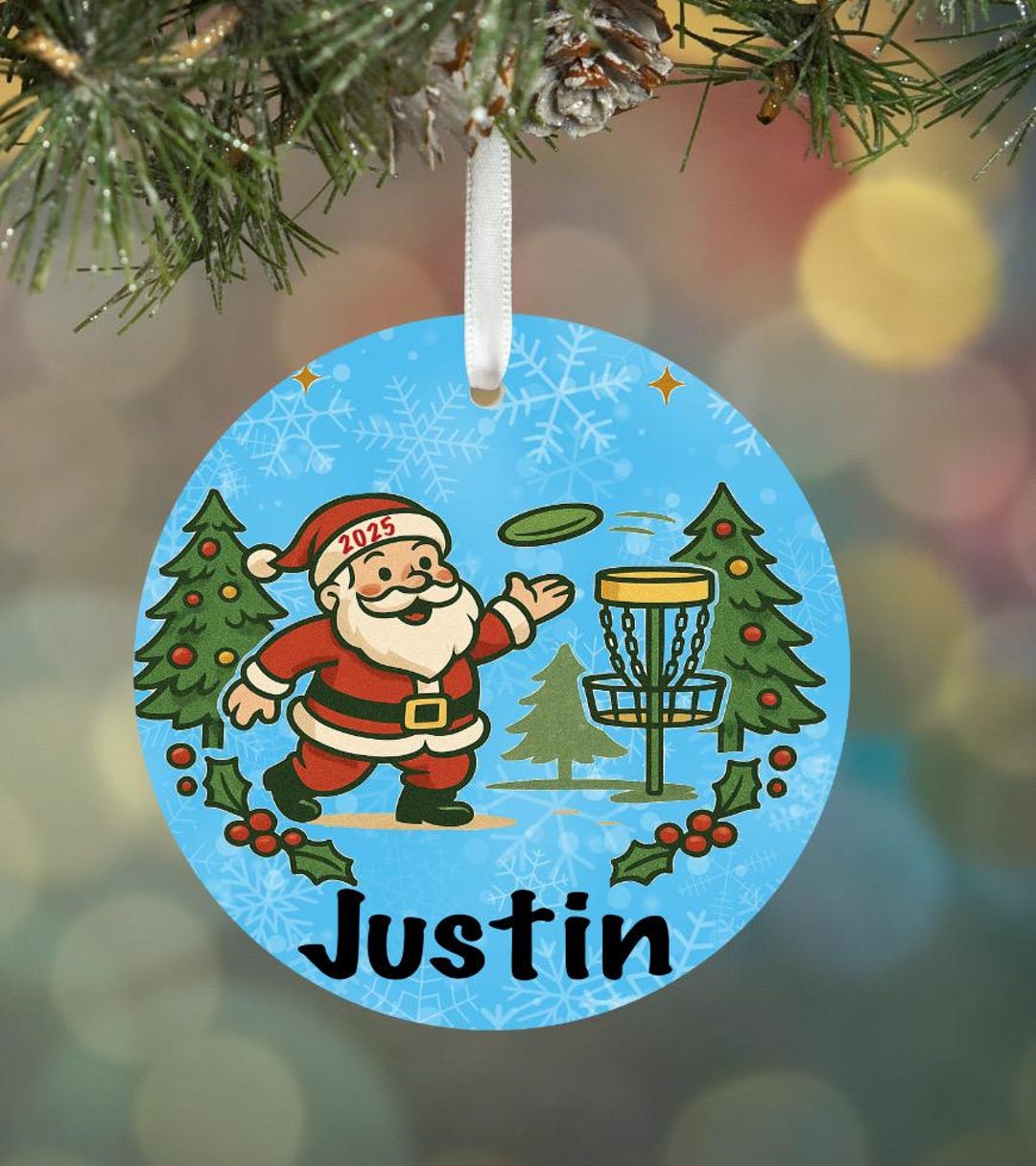 Personalized Disc Golf Christmas Ornament – Santa Throwing Disc ...
